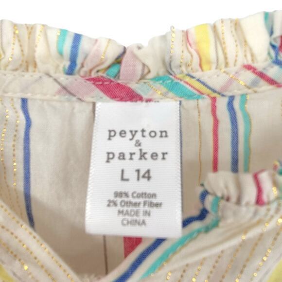 Peyton & Parker Girls Peasant‎ Top Multicolor Stripe Ruffle Short Sleeve L 14 - Picture 3 of 12